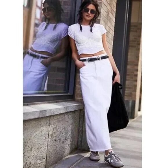 Free People We The Free Come As You Are Denim Maxi Skirt Sz 6 White - Picture 2 of 13